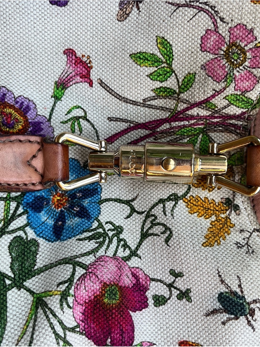 Gucci Flora 2 Handle Purse Canvas Leather Multi Color & Colorful Floral GoldRARE - Picture 4 of 15